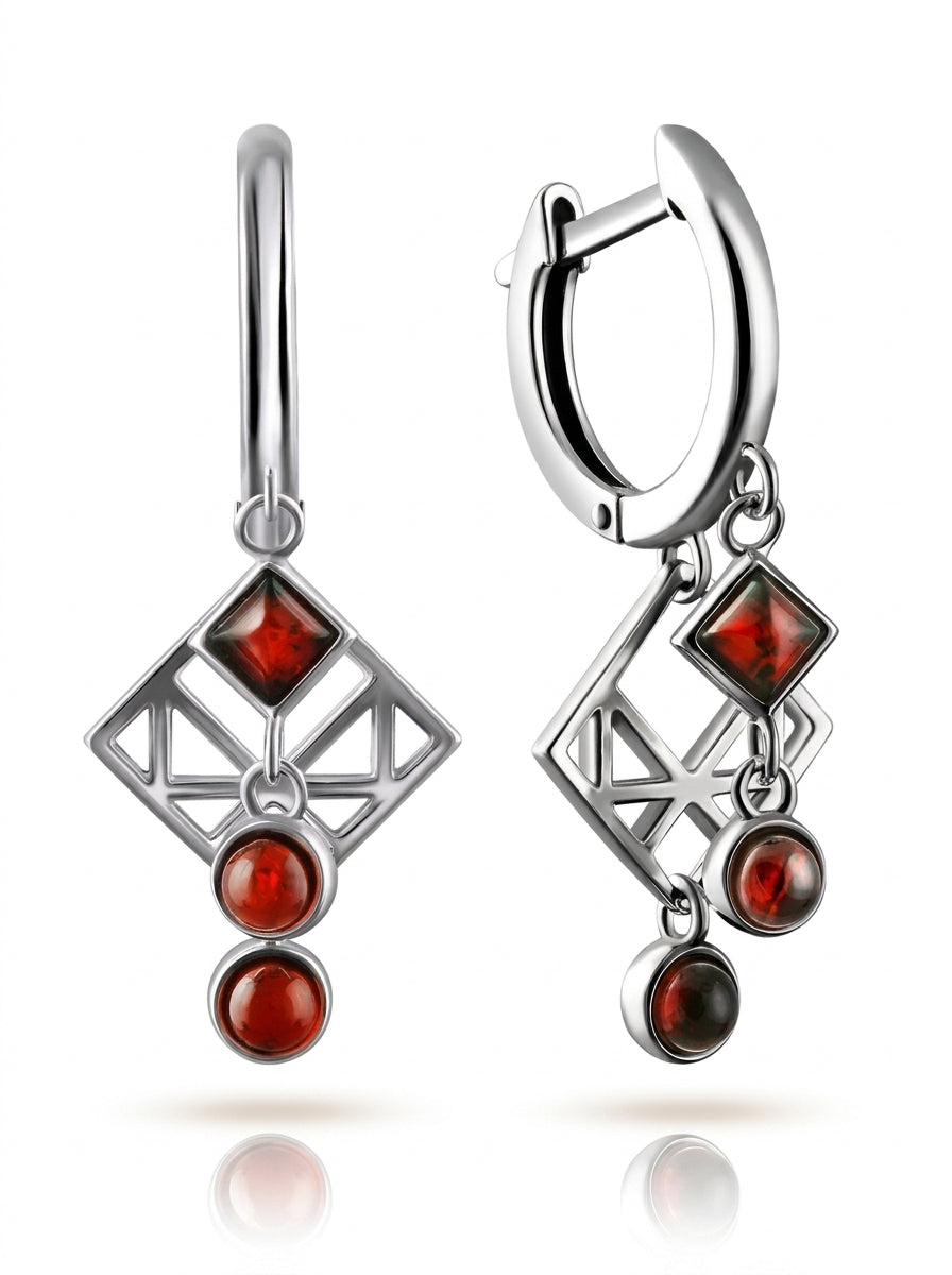 Round Cognac Amber Silver Earrings — DARVIN (Pre-Order)
