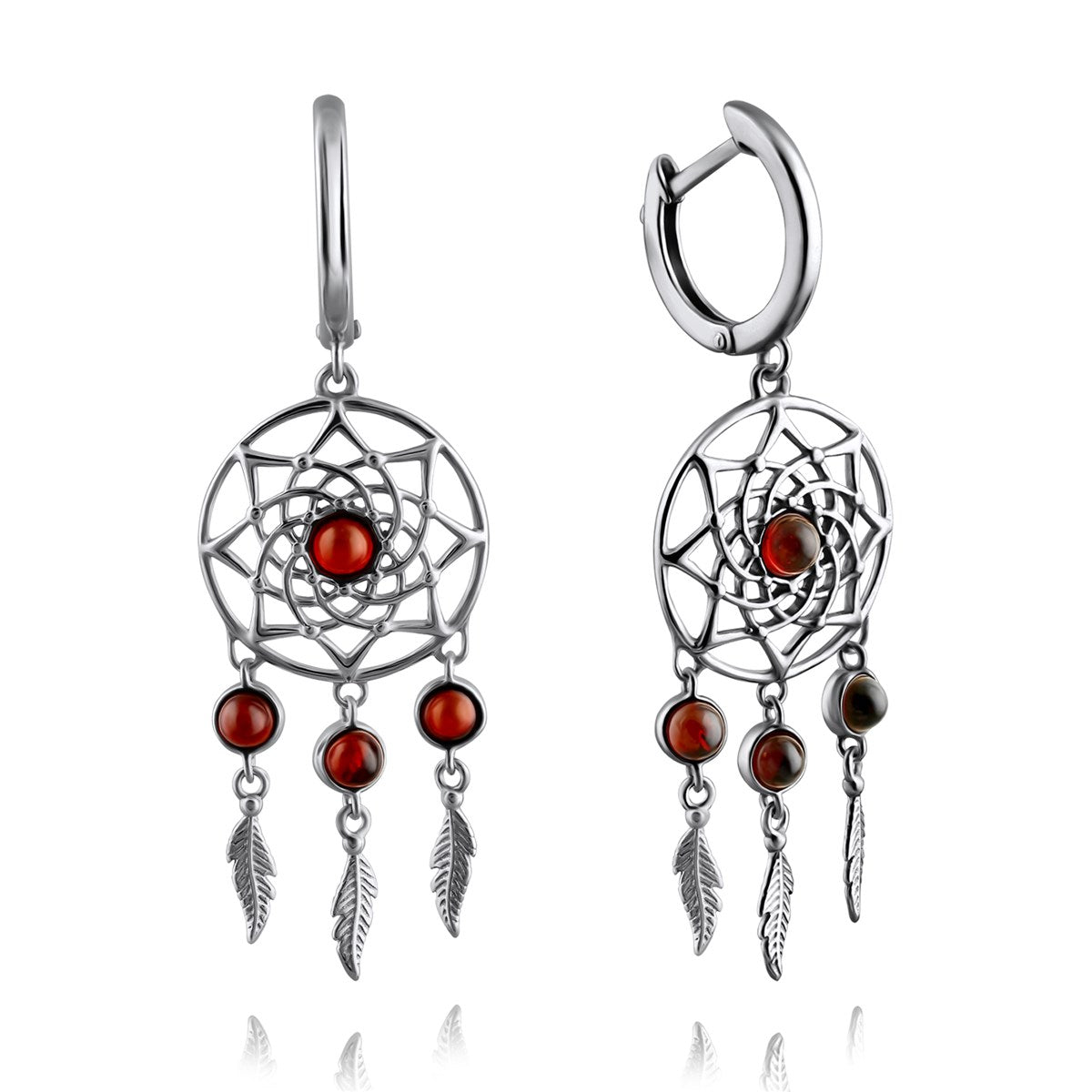 Round Cognac Amber Silver Earrings — DARVIN (Pre-Order)