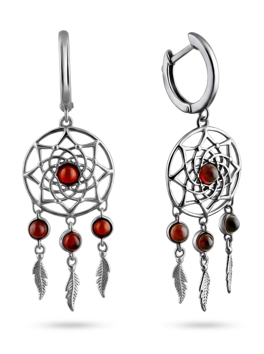 Round Cognac Amber Silver Earrings — DARVIN (Pre-Order)