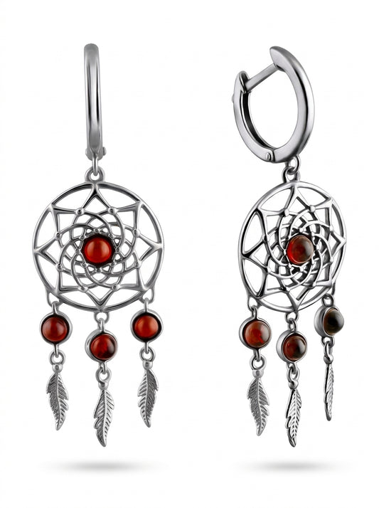 Round Cognac Amber Silver Earrings — DARVIN (Pre-Order)