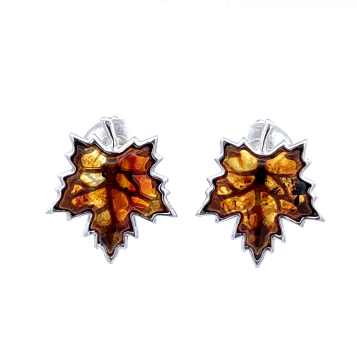 Maple Leaf Cognac Amber Silver Earrings — DARVIN (Pre-Order)