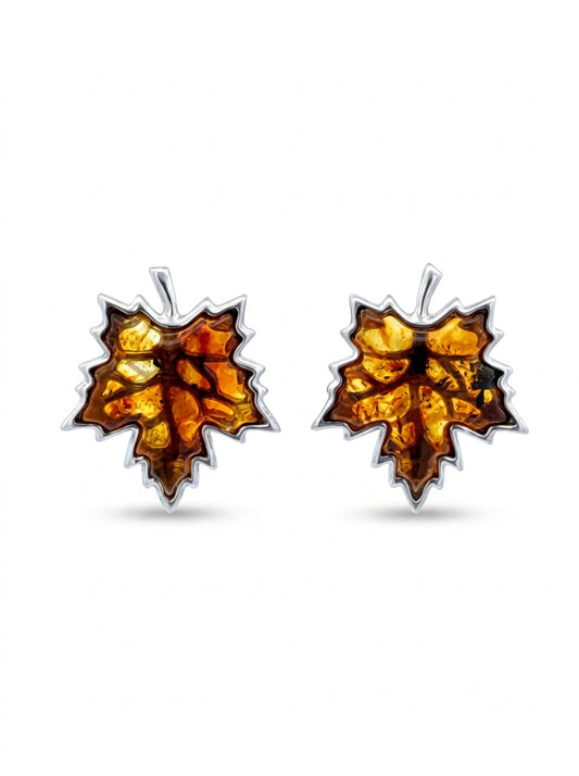 Maple Leaf Cognac Amber Silver Earrings — DARVIN (Pre-Order)