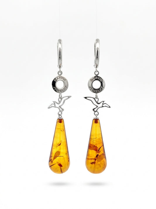 Cognac Amber Silver Earrings — DARVIN (Pre-Order)