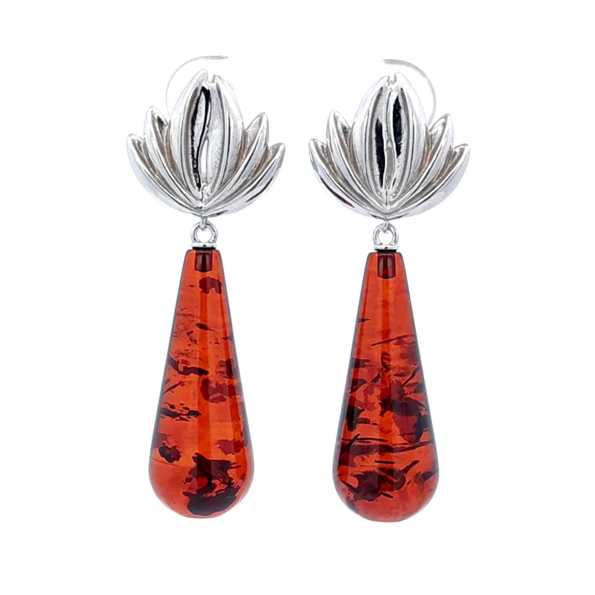 Teardrop Cognac Amber Silver Earrings — DARVIN (Pre-Order)