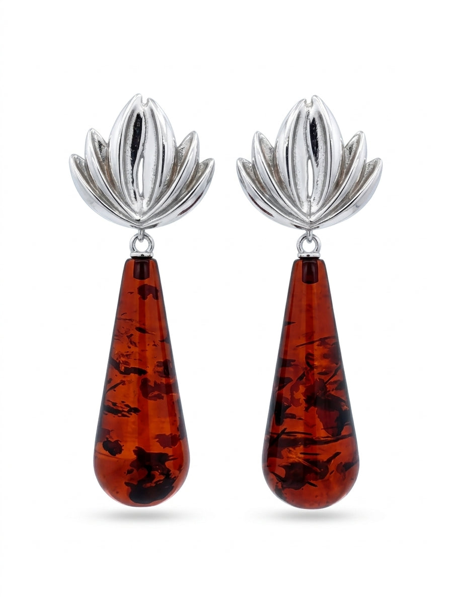 Teardrop Cognac Amber Silver Earrings — DARVIN (Pre-Order)