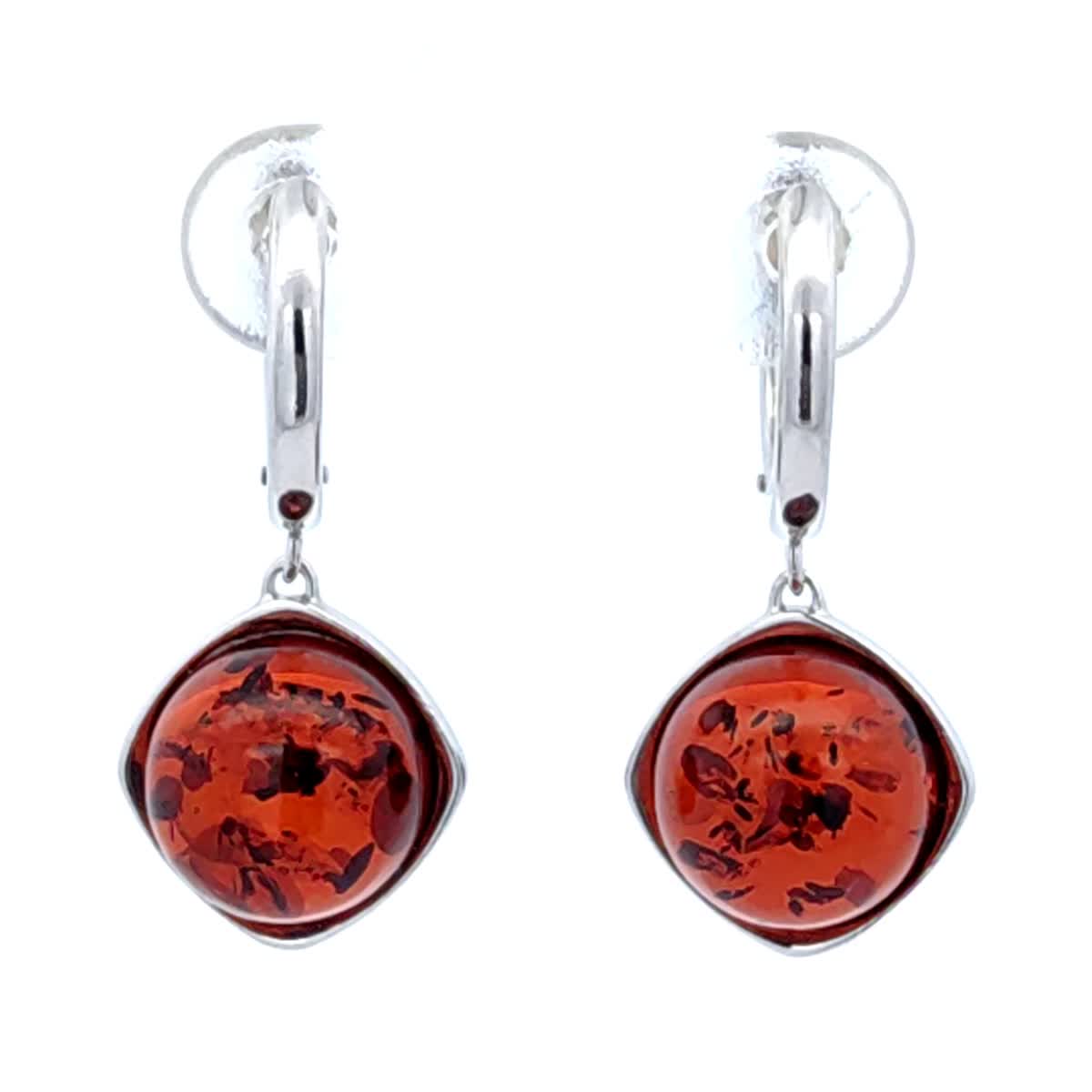 Round Cognac Amber Silver Earrings — DARVIN (Pre-Order)