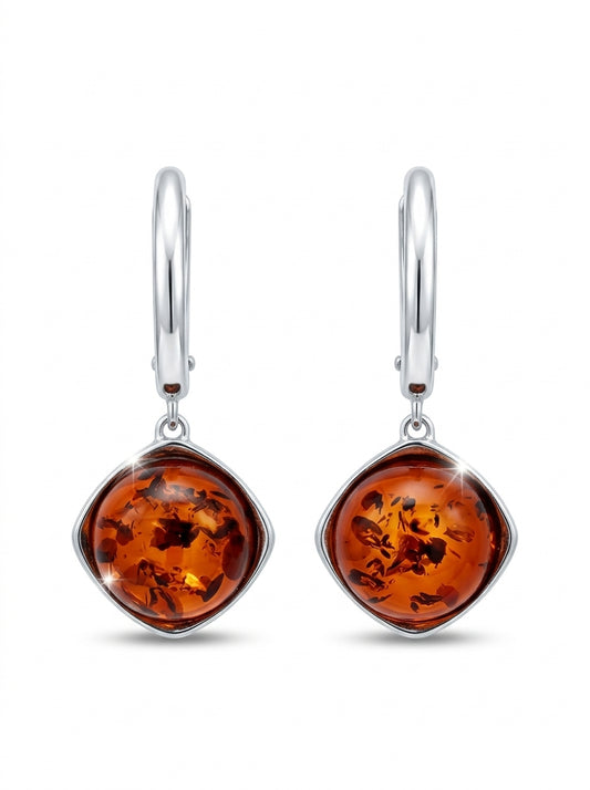 Round Cognac Amber Silver Earrings — DARVIN (Pre-Order)