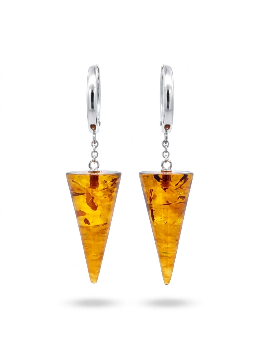 Cone Cognac Amber Silver Earrings — DARVIN (Pre-Order)