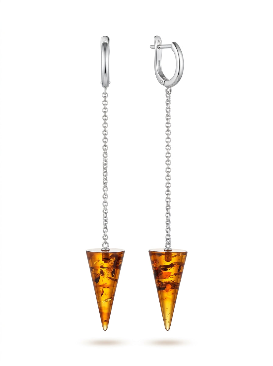 Cone Cognac Amber Silver Earrings — DARVIN (Pre-Order)