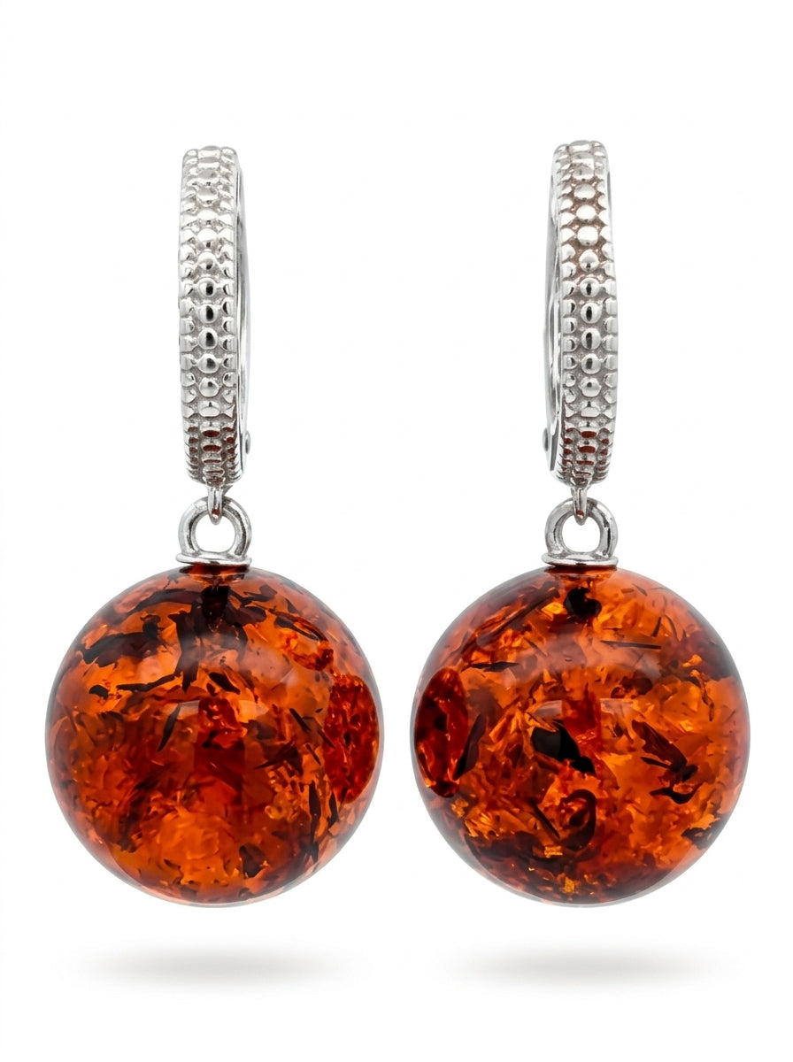 Ball Cognac Amber Silver Earrings — DARVIN (Pre-Order)