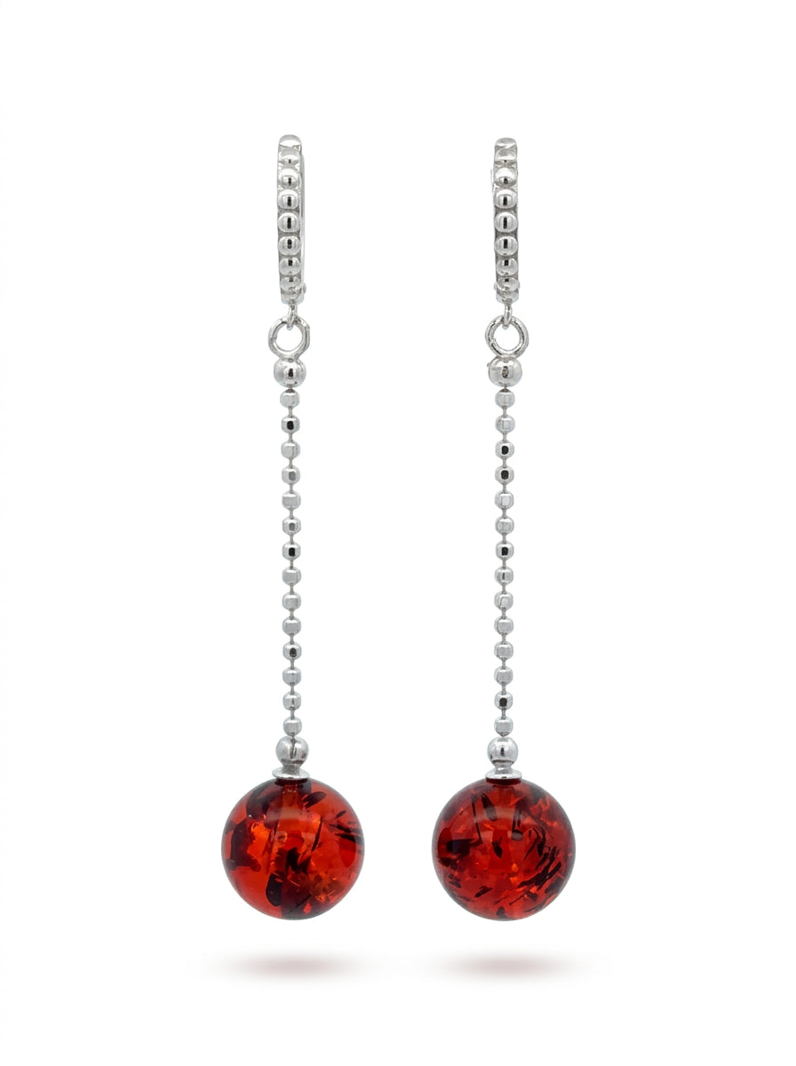 Ball Cognac Amber Silver Earrings — DARVIN (Pre-Order)