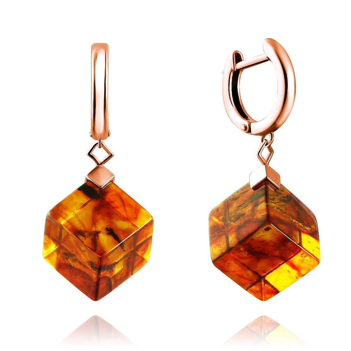 Cube Cognac Amber Silver Earrings — DARVIN (Pre-Order)