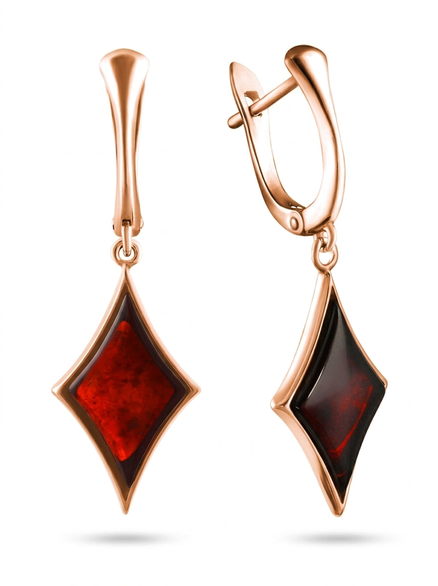 Rhombus Cognac Amber Silver Earrings — DARVIN (Pre-Order)