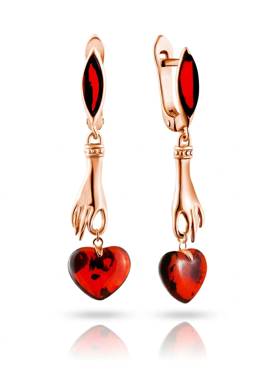 Heart Cognac Amber Silver Earrings — DARVIN (Pre-Order)