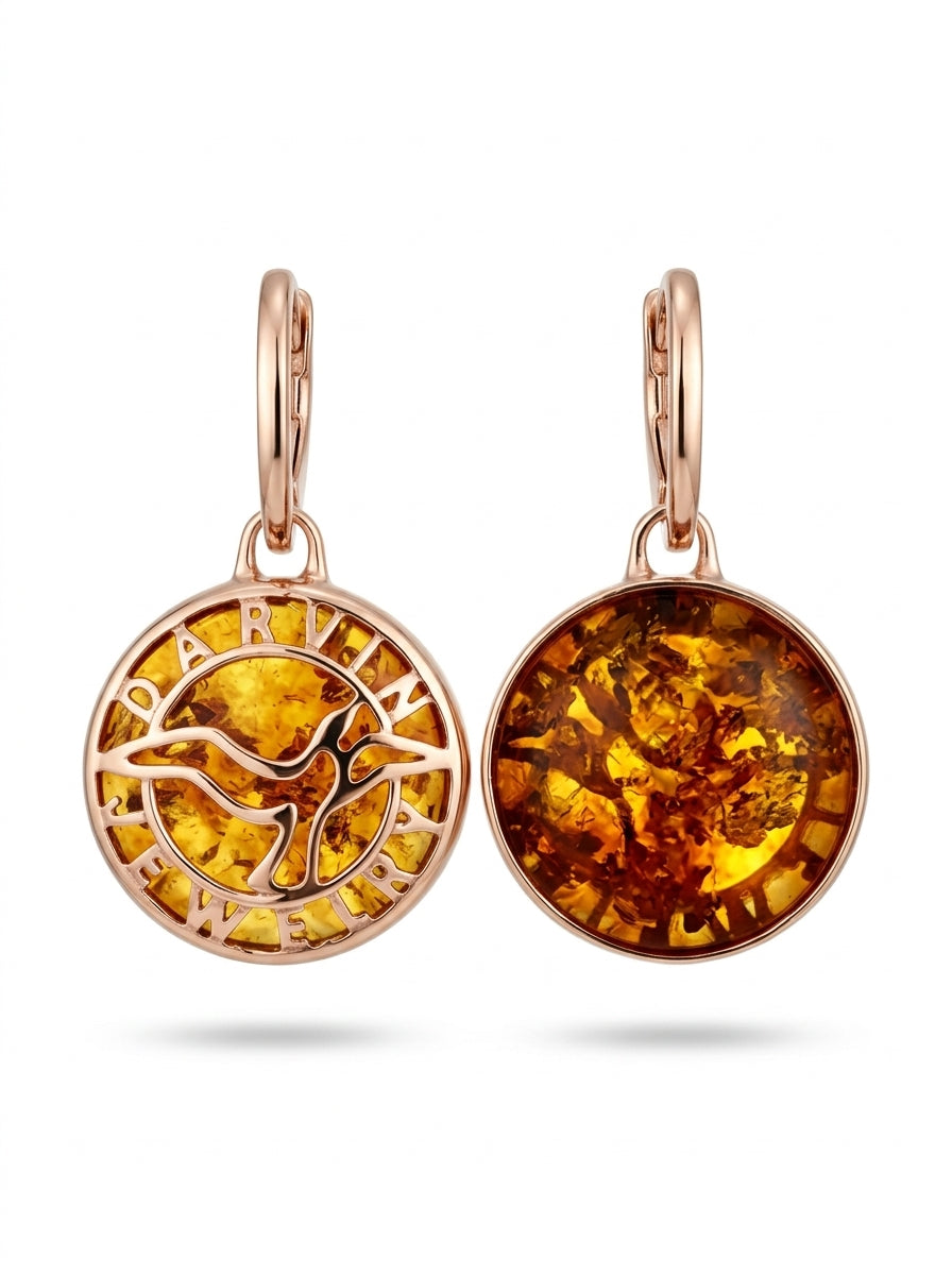 Round Cognac Amber Silver Earrings — DARVIN (Pre-Order)