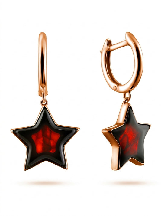 Star Cognac Amber Silver Earrings — DARVIN (Pre-Order)