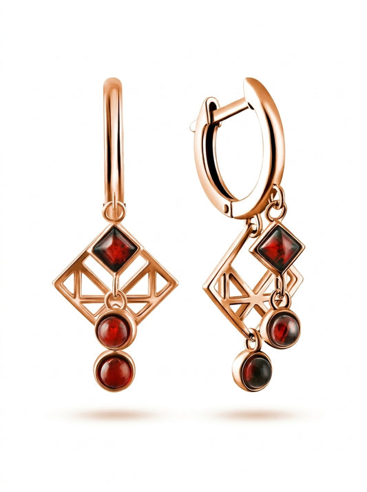 Round Cognac Amber Silver Earrings — DARVIN (Pre-Order)