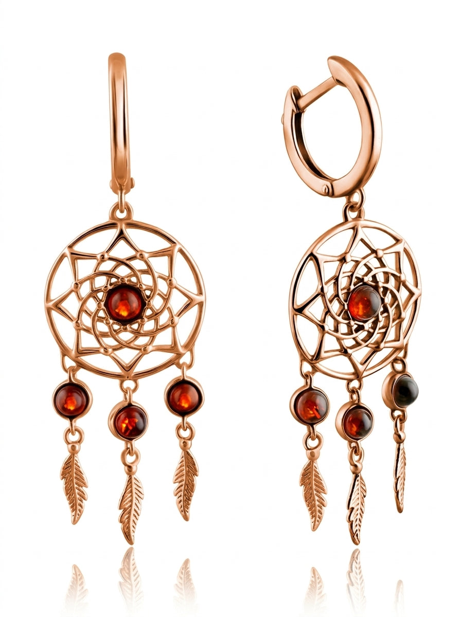 Round Cognac Amber Silver Earrings — DARVIN (Pre-Order)