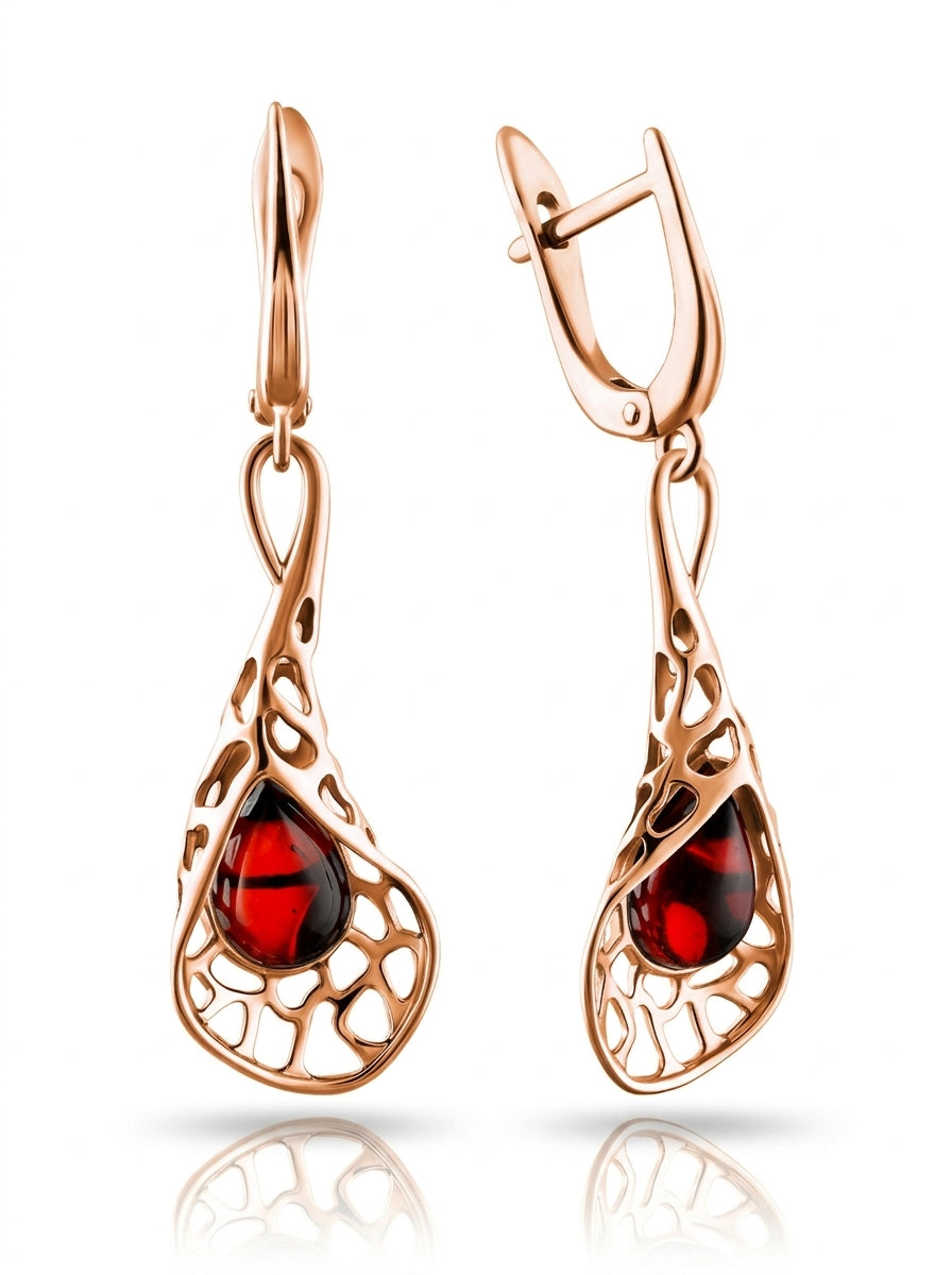 Teardrop Cognac Amber Silver Earrings — DARVIN (Pre-Order)