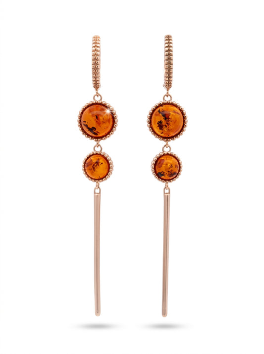 Round Cognac Amber Silver Earrings — DARVIN (Pre-Order)