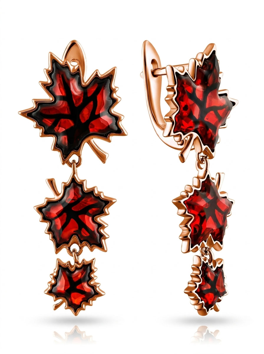 Maple Leaf Cognac Amber Silver Earrings — DARVIN (Pre-Order)