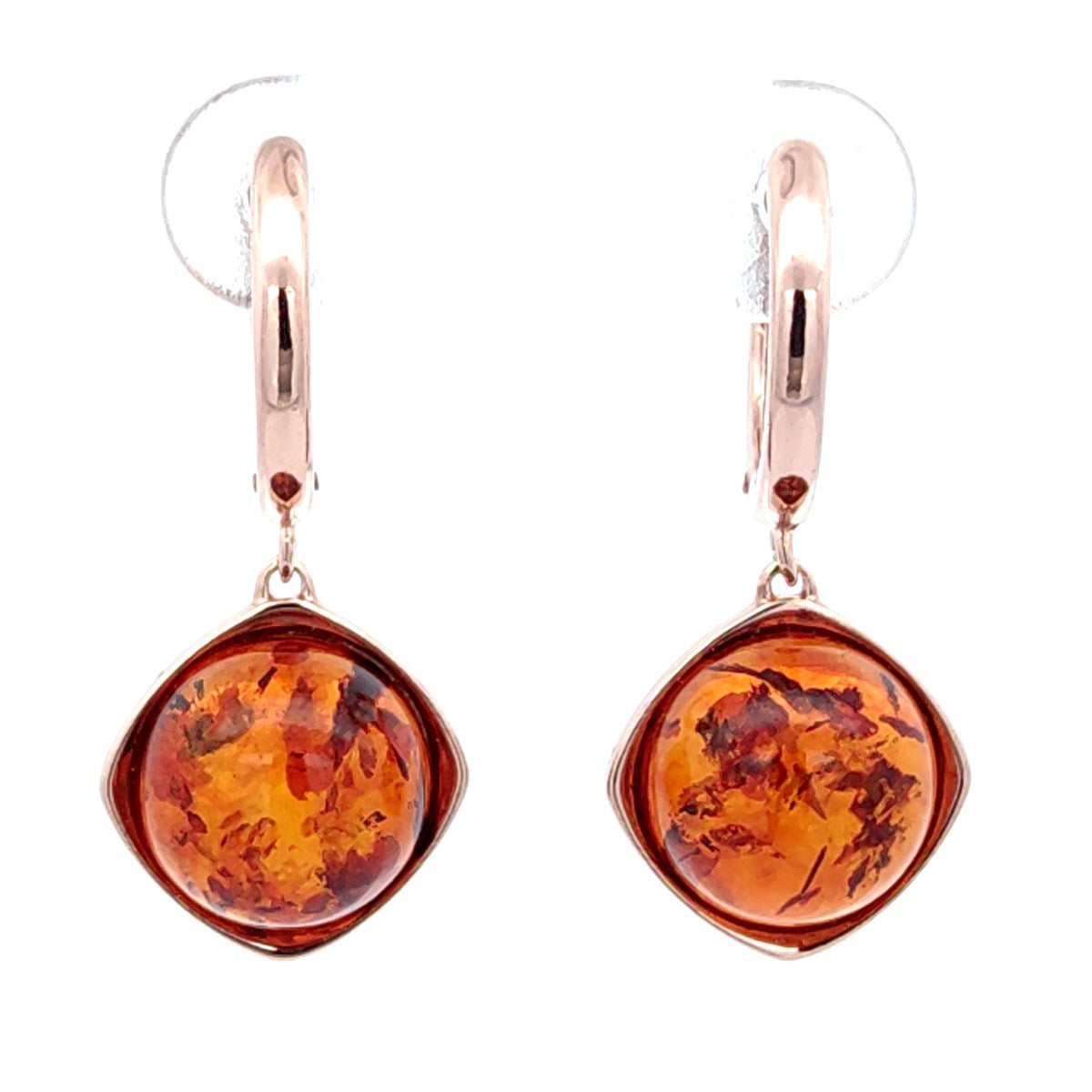 Round Cognac Amber Silver Earrings — DARVIN (Pre-Order)