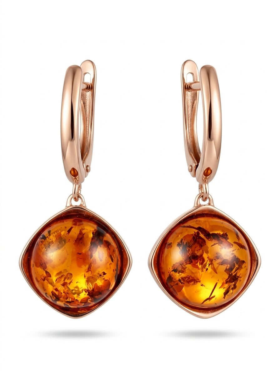 Round Cognac Amber Silver Earrings — DARVIN (Pre-Order)