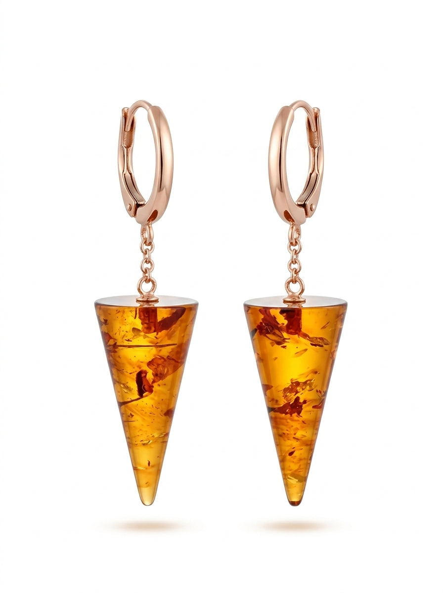 Cone Cognac Amber Silver Earrings — DARVIN (Pre-Order)