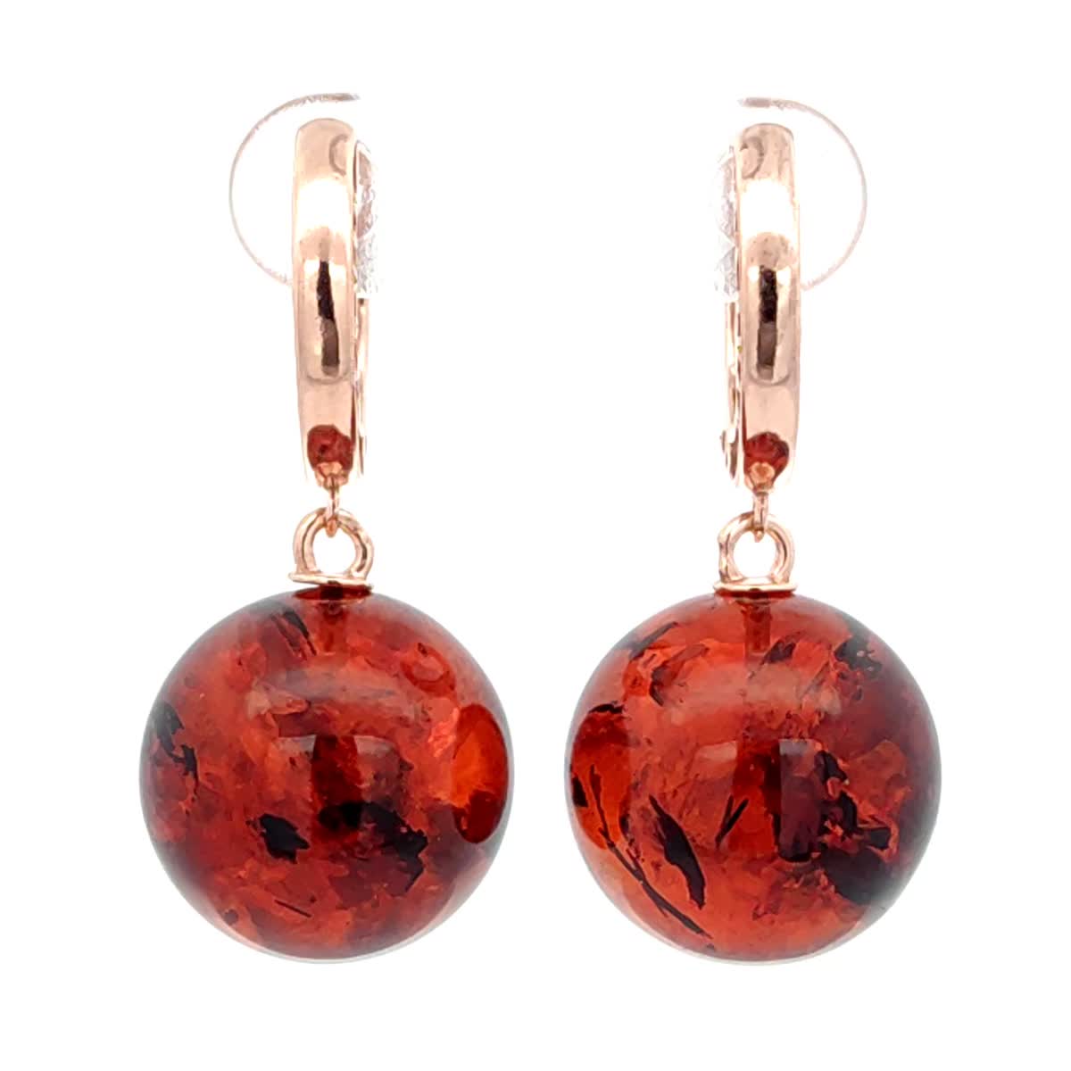 Ball Cognac Amber Silver Earrings — DARVIN (Pre-Order)