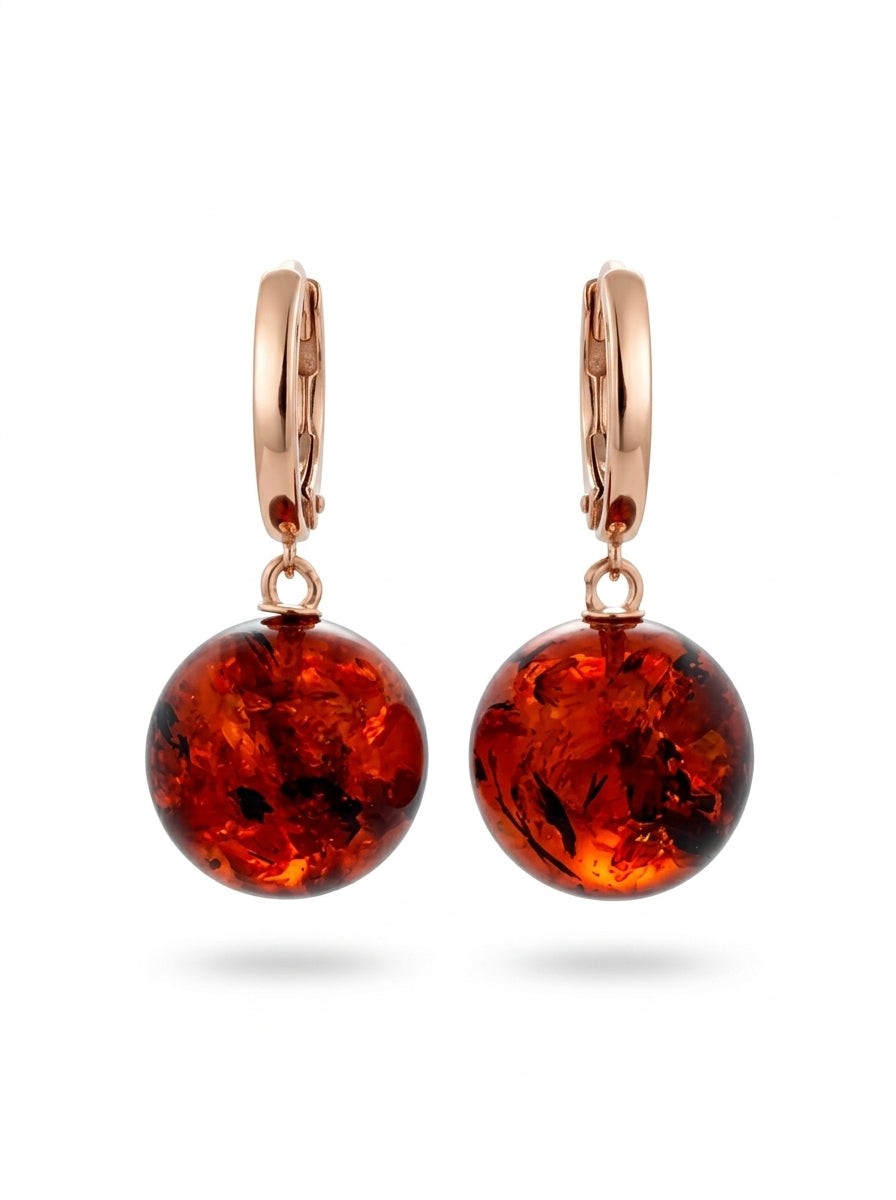 Ball Cognac Amber Silver Earrings — DARVIN (Pre-Order)