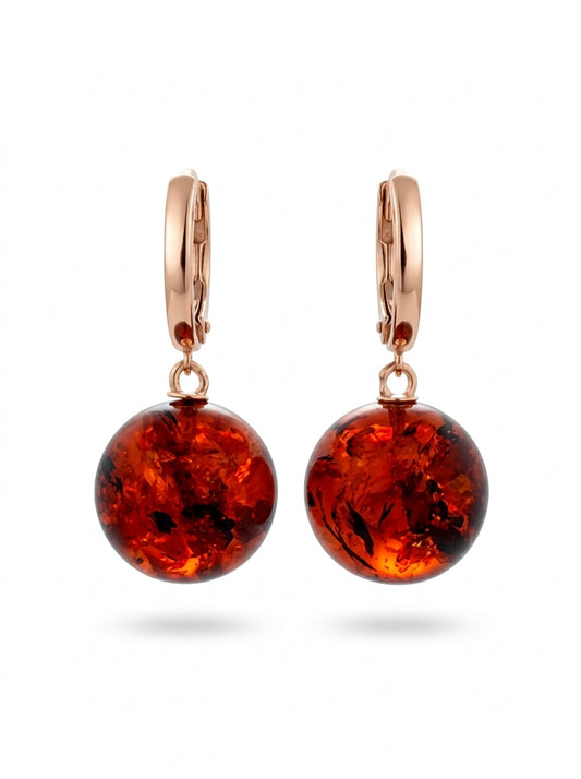 Ball Cognac Amber Silver Earrings — DARVIN (Pre-Order)