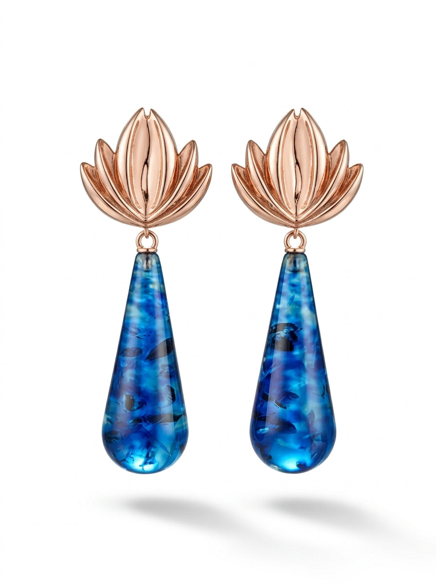 Teardrop Treated Blue Amber Silver Earrings — DARVIN (Pre-Order)