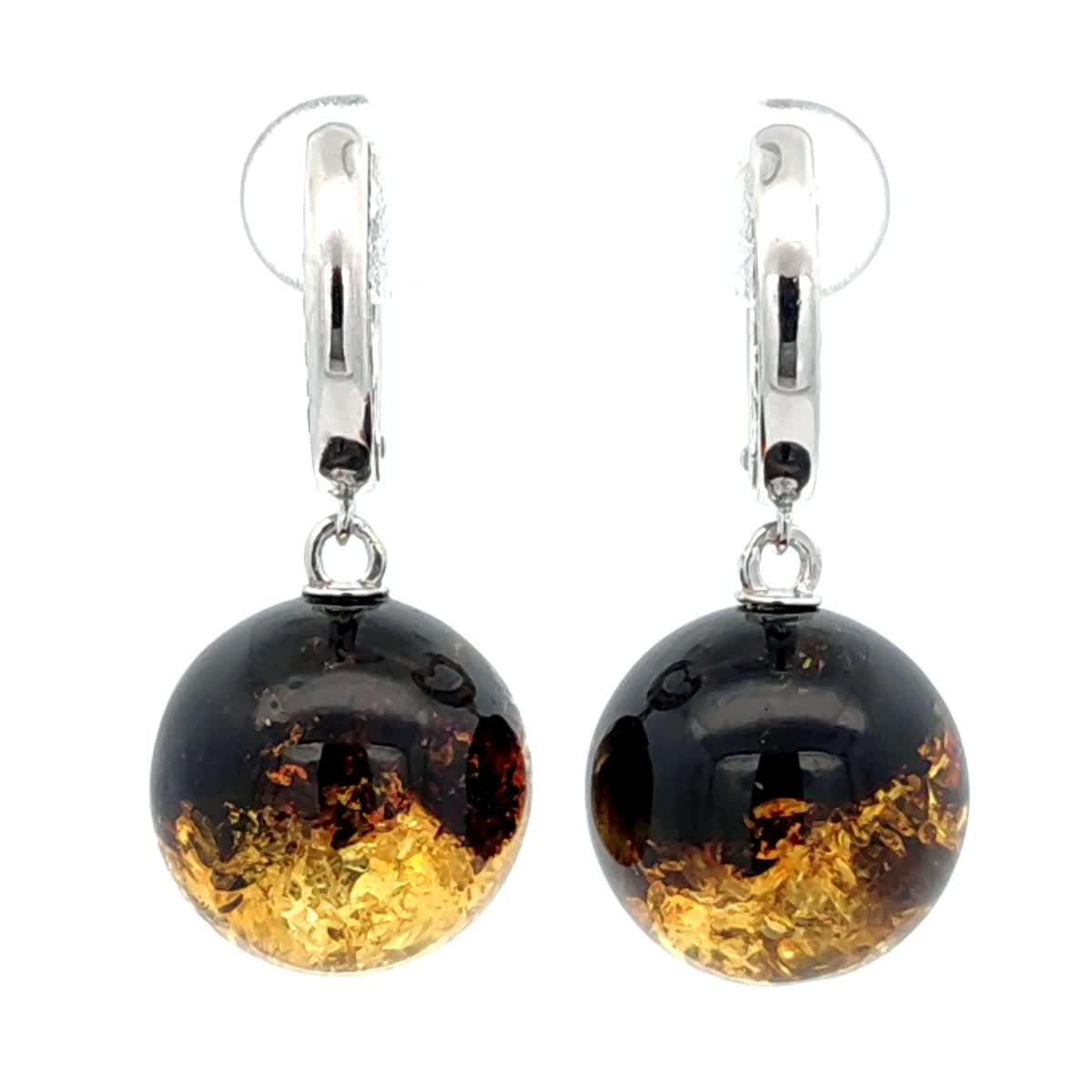 Ball Green-Black Amber Silver Earrings — DARVIN (Pre-Order)