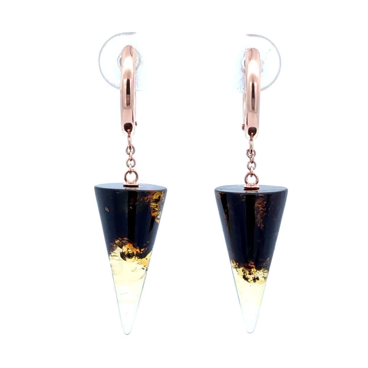 Cone Green-Black Amber Silver Earrings — DARVIN (Pre-Order)