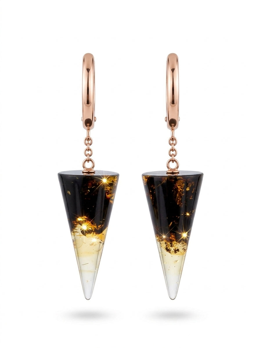 Cone Green-Black Amber Silver Earrings — DARVIN (Pre-Order)