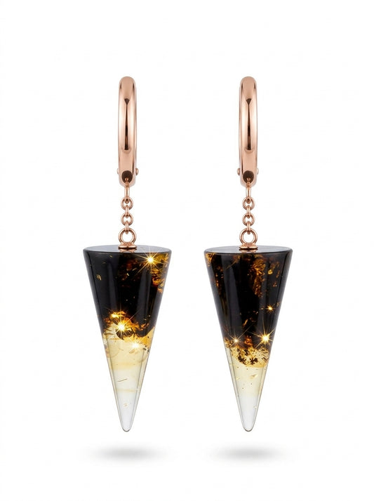 Cone Green-Black Amber Silver Earrings — DARVIN (Pre-Order)
