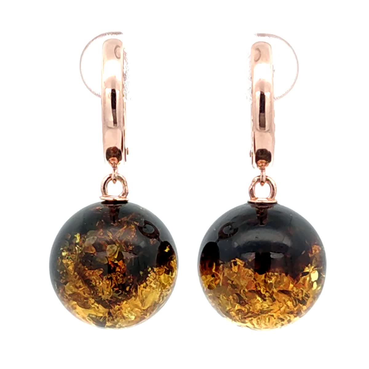Ball Green-Black Amber Silver Earrings — DARVIN (Pre-Order)