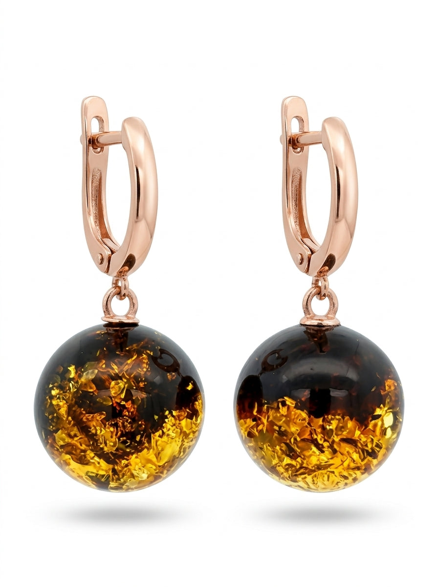 Ball Green-Black Amber Silver Earrings — DARVIN (Pre-Order)