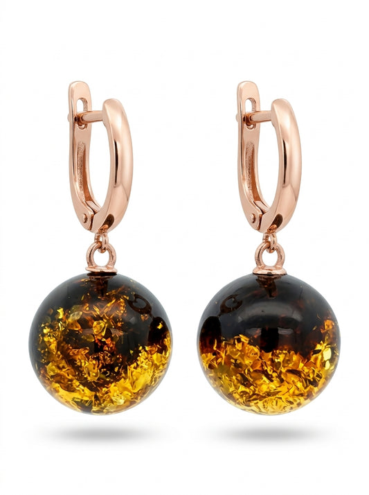Ball Green-Black Amber Silver Earrings — DARVIN (Pre-Order)