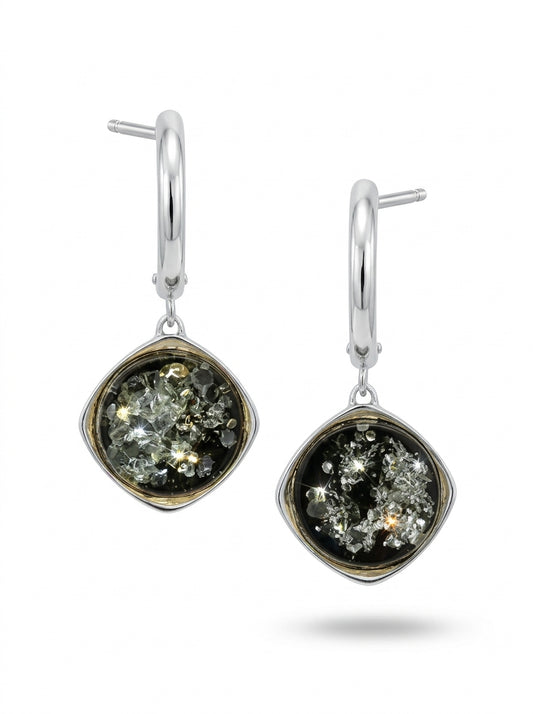 Round Green Amber Silver Earrings — DARVIN (Pre-Order)
