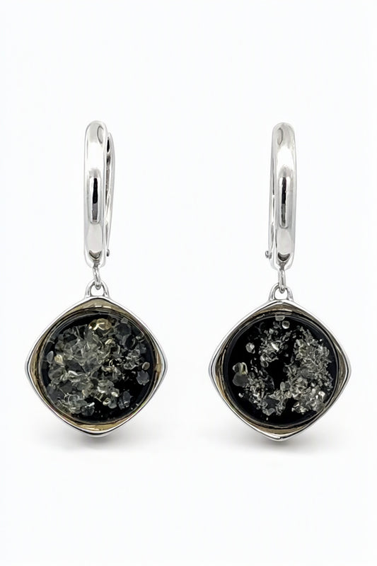 Round Green Amber Silver Earrings — DARVIN (Pre-Order)