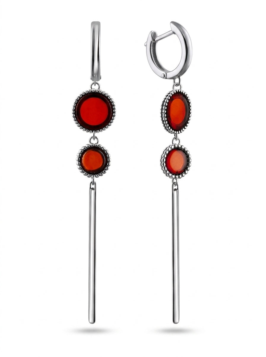 Round Cognac Amber Silver Earrings — DARVIN (Pre-Order)