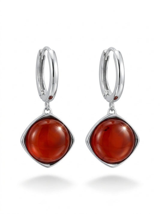 Round Cognac Amber Silver Earrings — DARVIN (Pre-Order)