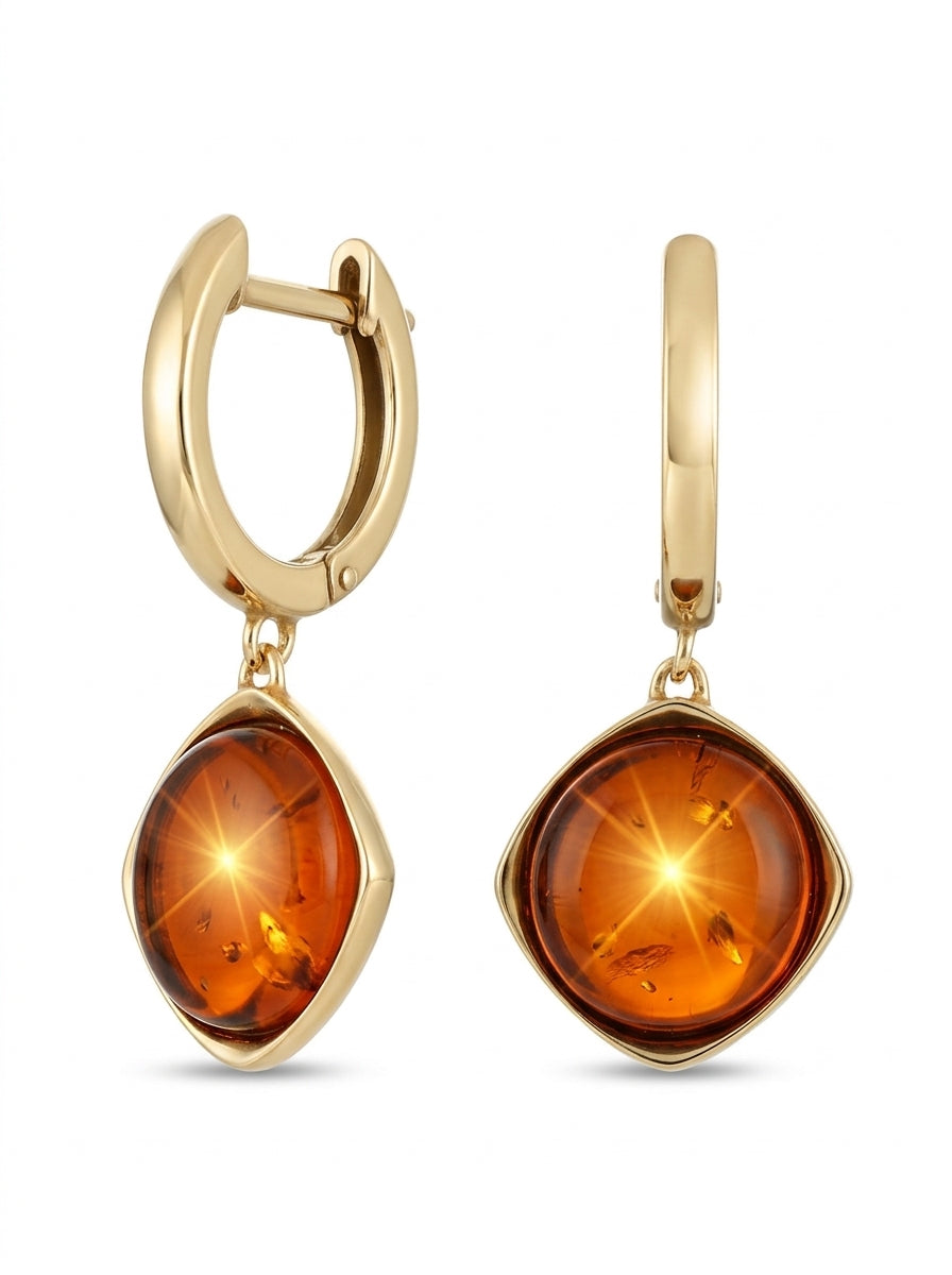 Round Cognac Amber Silver Earrings — DARVIN (Pre-Order)