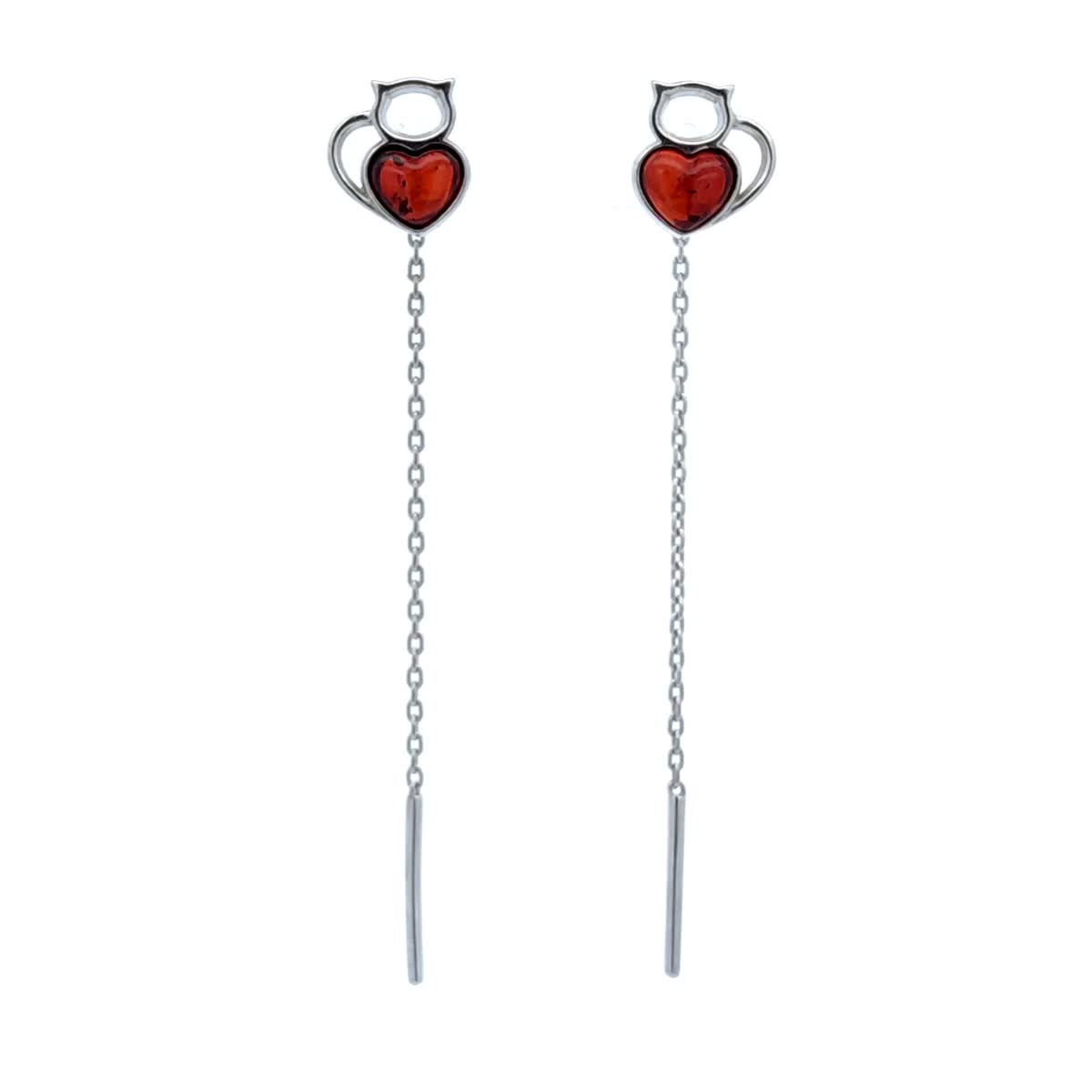 Heart Cognac Amber Silver Threader Earrings — DARVIN (Pre-Order)