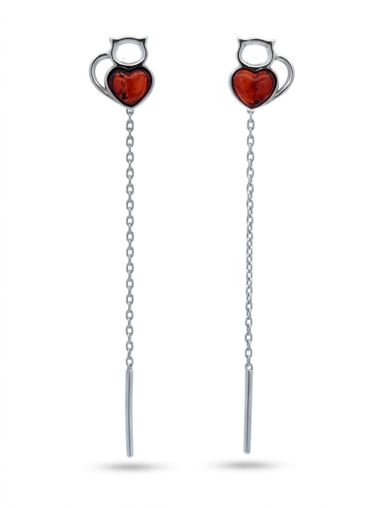 Heart Cognac Amber Silver Threader Earrings — DARVIN (Pre-Order)