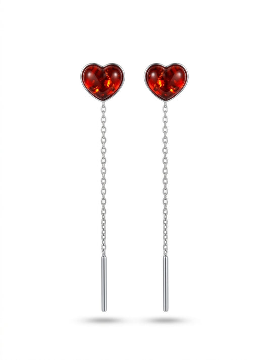 Heart Cognac Amber Silver Threader Earrings — DARVIN (Pre-Order)