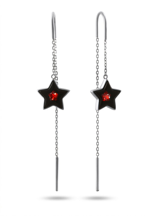 Star Cognac Amber Silver Threader Earrings — DARVIN (Pre-Order)