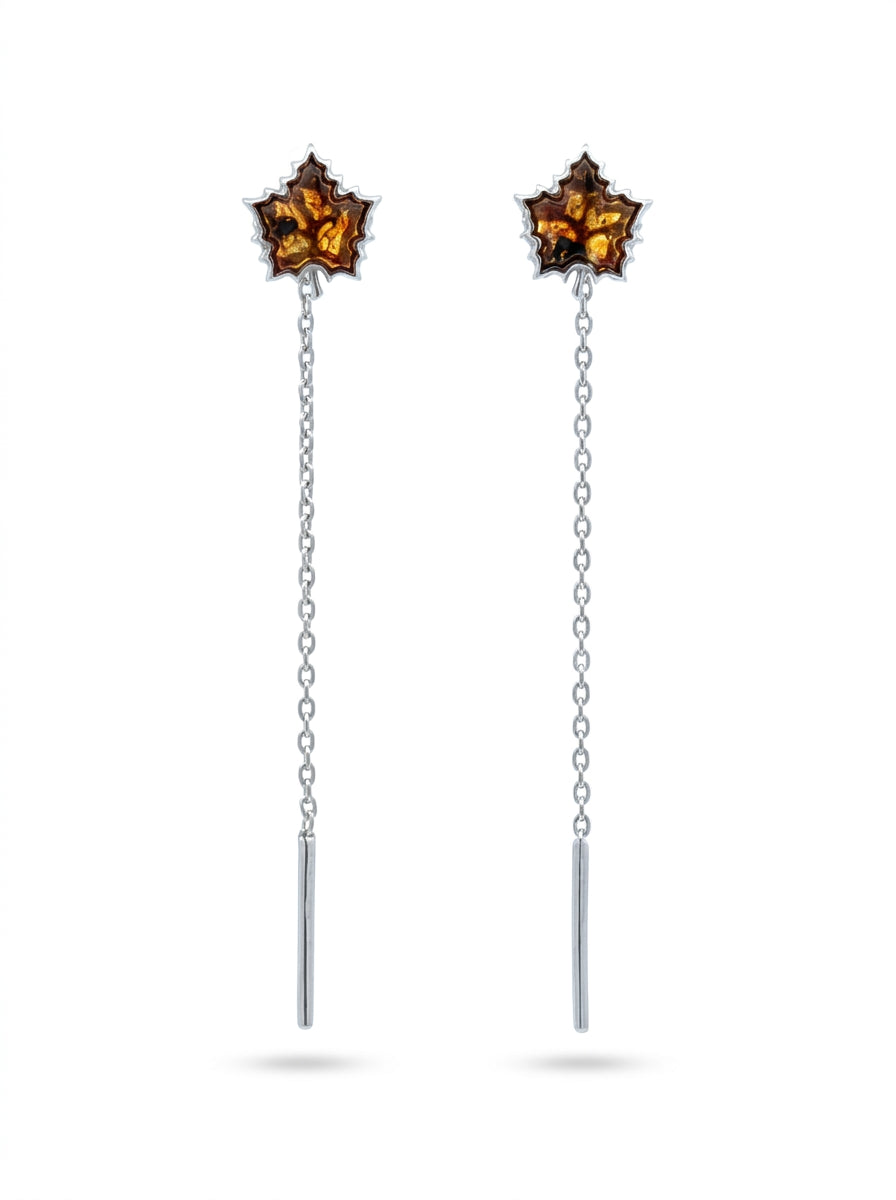 Maple Leaf Cognac Amber Silver Threader Earrings — DARVIN (Pre-Order)
