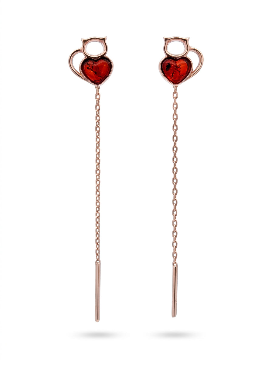 Heart Cognac Amber Silver Threader Earrings — DARVIN (Pre-Order)